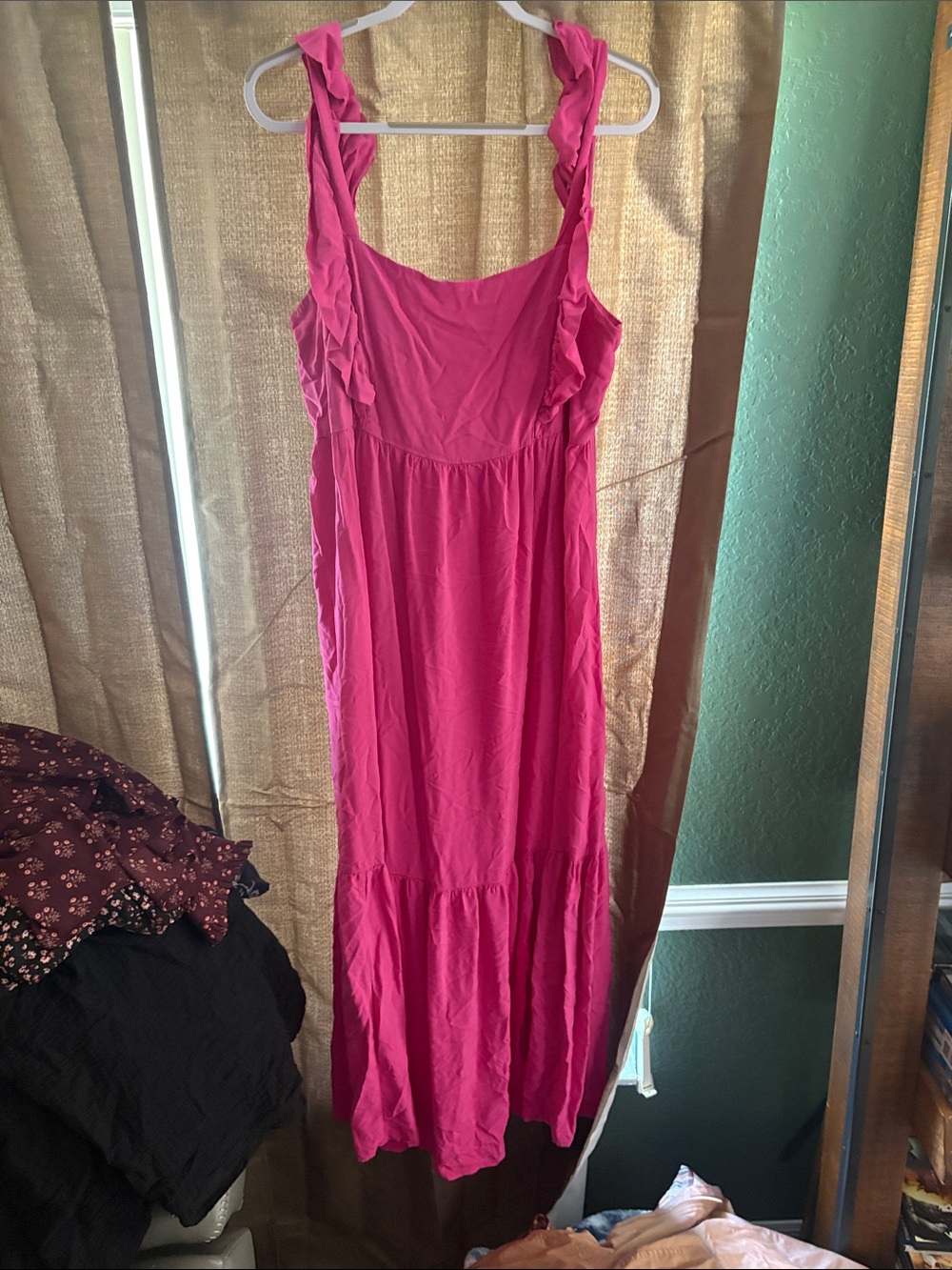 Eloquii Hot Pink Ruffle Strap Maxi Dress